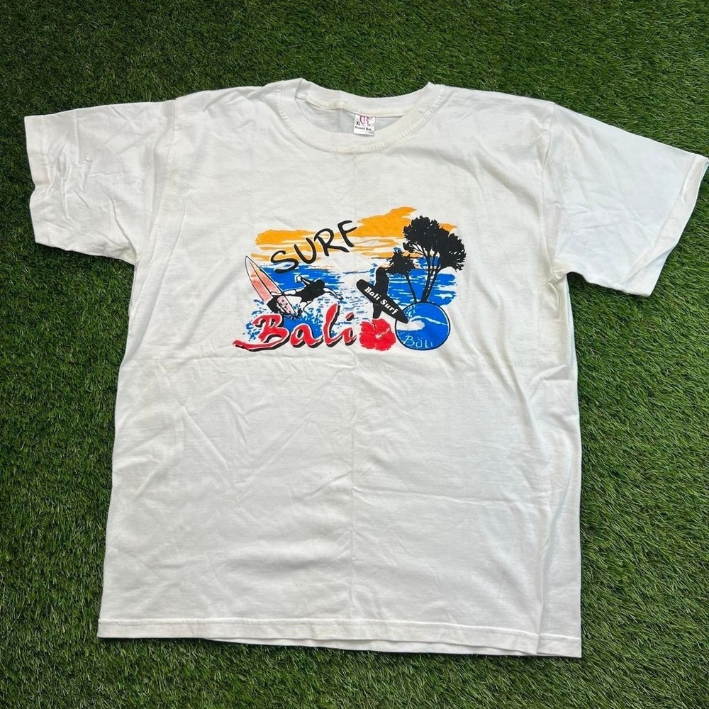 Vintage Surf Bali Graphic Tee Baggy Large White Tourist Beach Vacation Y2K